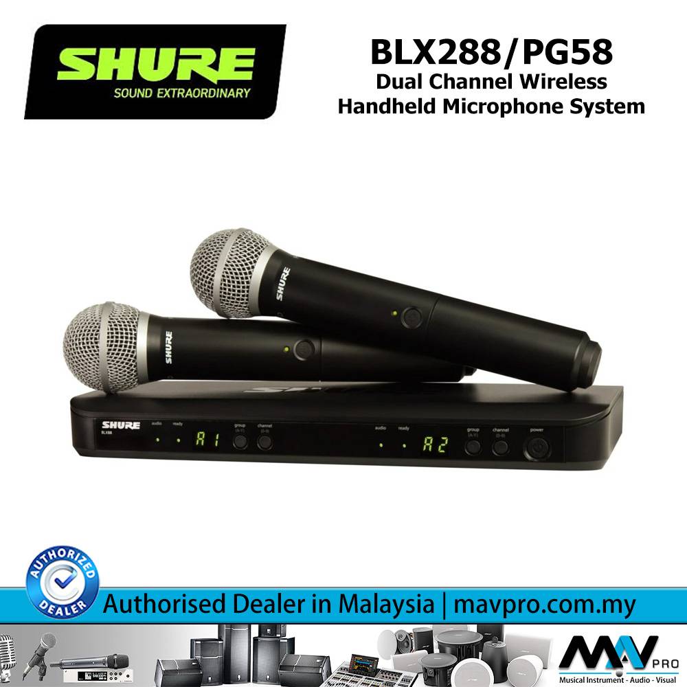 Shure BLX288/PG58 Dual Channel Wireless Handheld Microphone System